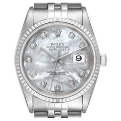 Rolex Datejust Steel White Gold MOP Diamond Mens Watch 16234
