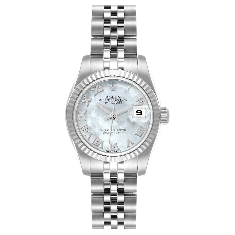 Rolex Datejust Steel White Gold MOP Roman Dial Ladies Watch 179174 Box Card