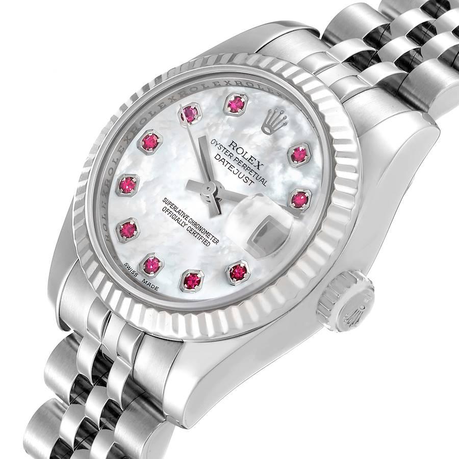 Rolex Datejust Steel White Gold MOP Ruby Dial Ladies Watch 179174 Box Card 1