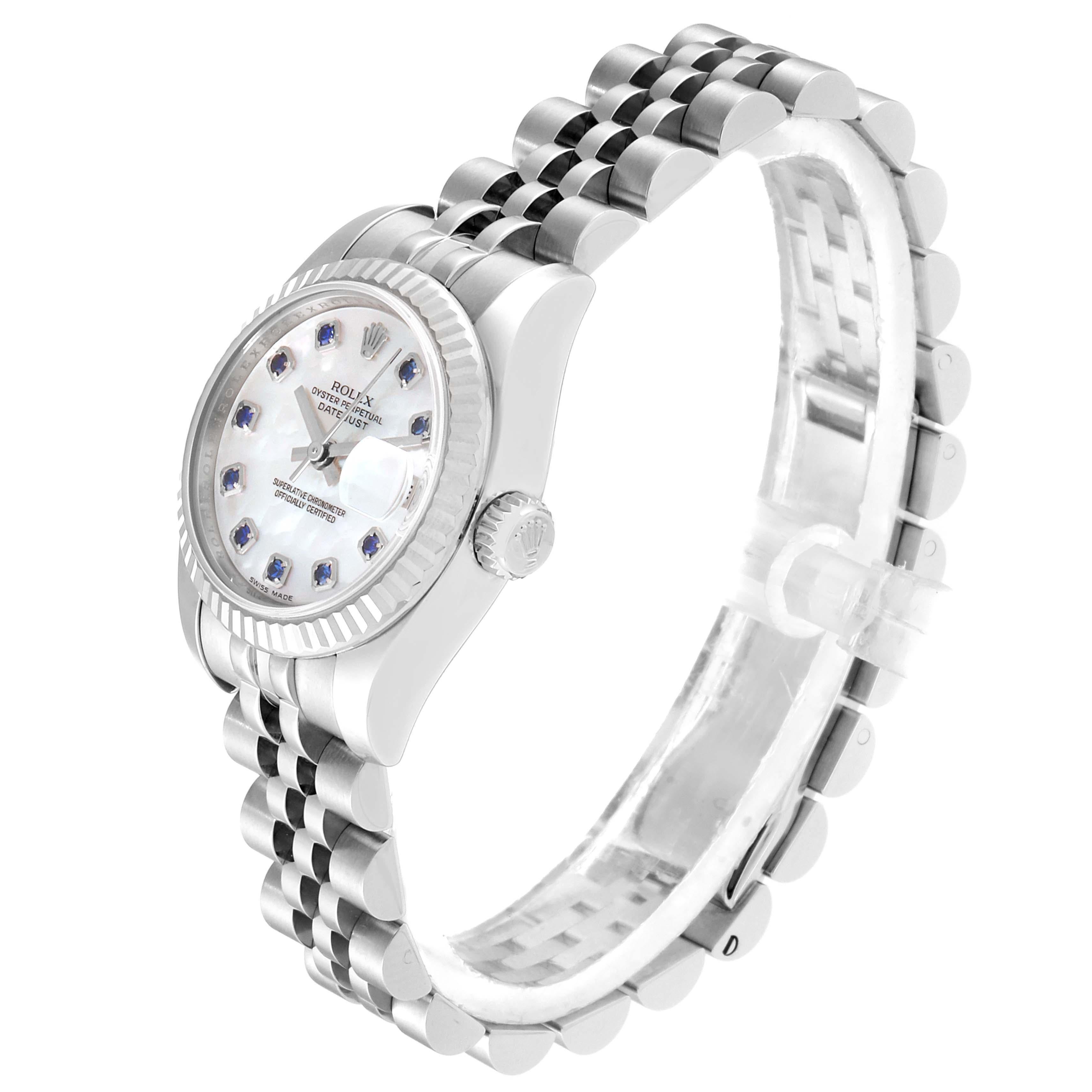 Women's Rolex Datejust Steel White Gold MOP Saphire Ladies Watch 179174 Box Card
