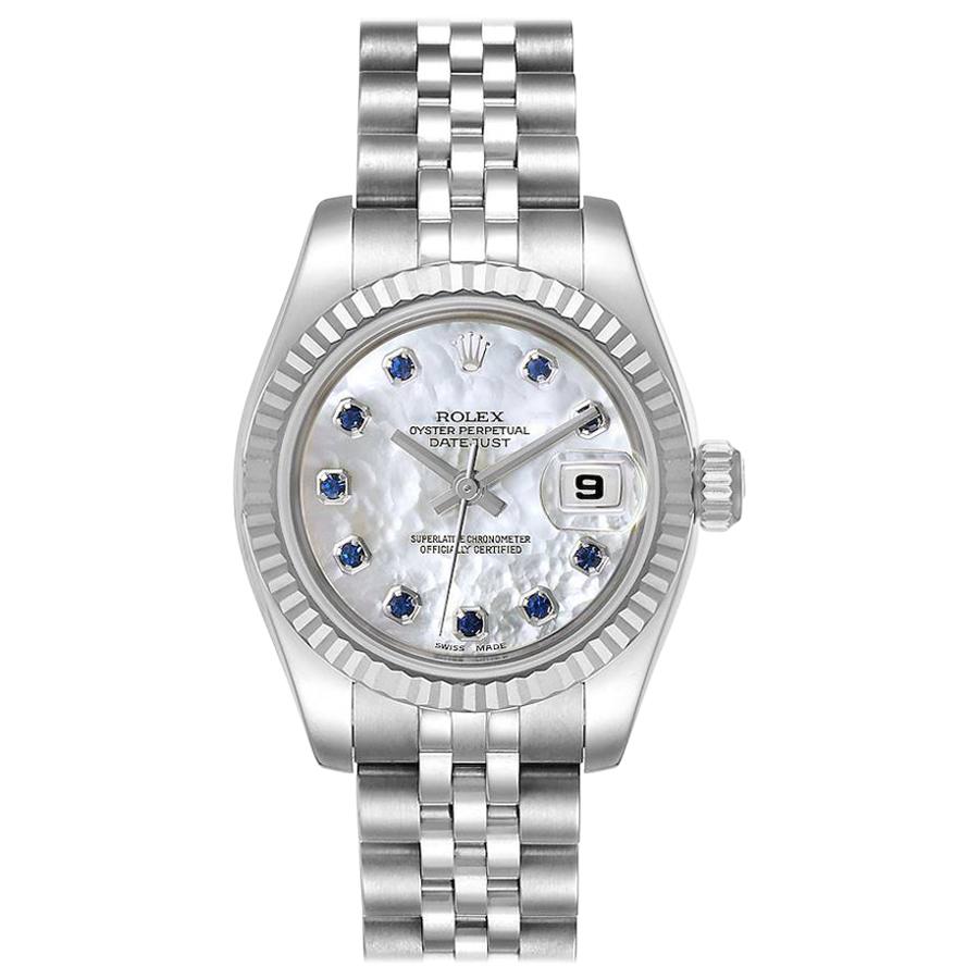 Rolex Datejust Steel White Gold MOP Saphire Ladies Watch 179174 For Sale