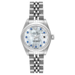 Rolex Datejust Steel White Gold MOP Sapphire Ladies Watch 79174 Box Papers