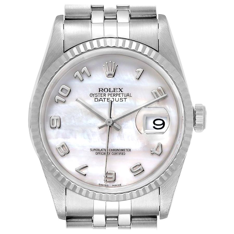 Rolex Datejust Steel White Gold Mother of Pearl Dial Men's Watch 16234