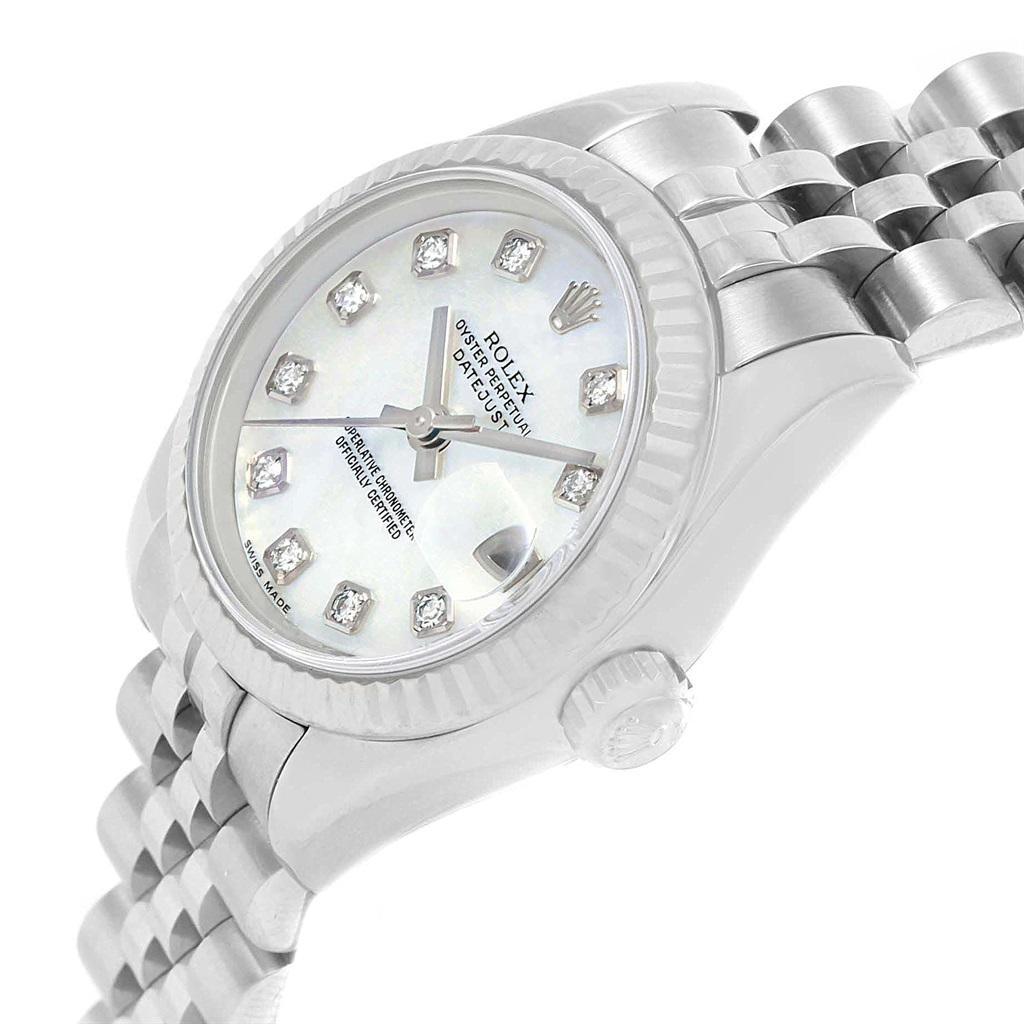 Women's Rolex Datejust Steel White Gold Mother of Pearl Diamond Dial Ladies Watch 179174 For Sale