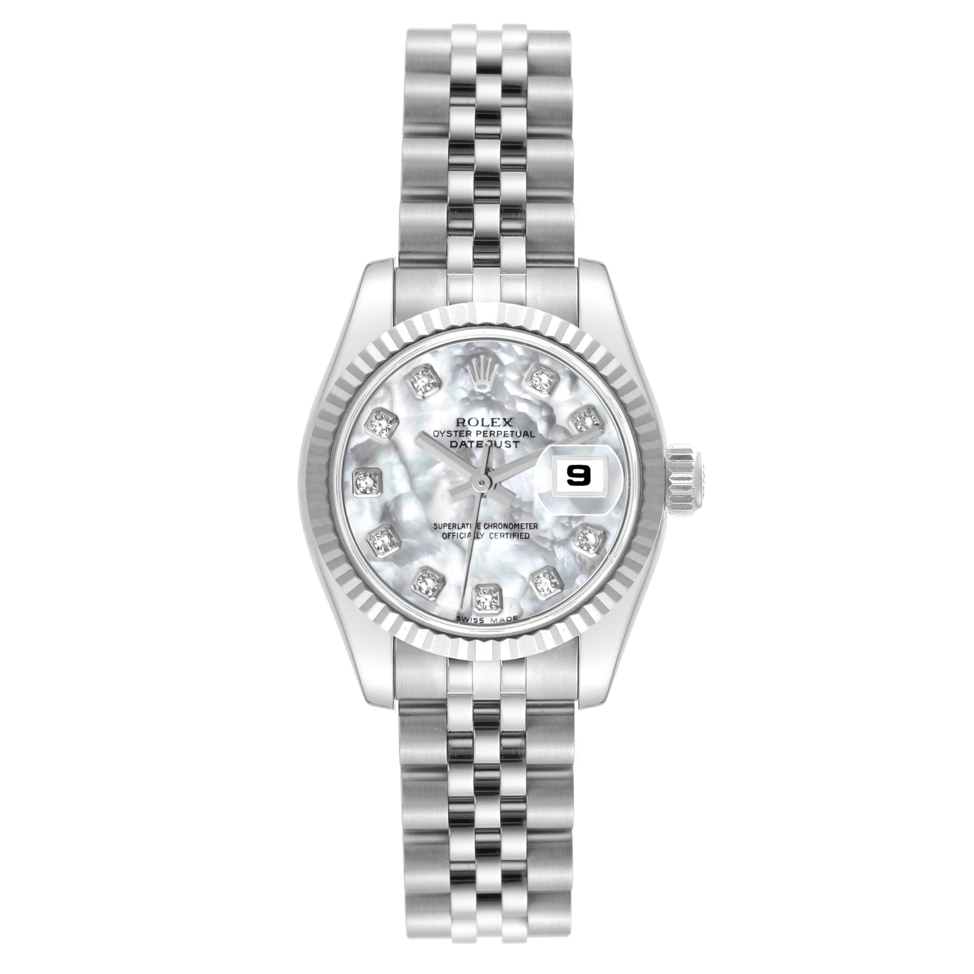 Rolex Montre Datejust en acier et or blanc avec cadran en nacre et diamants 179174 Pour femmes en vente
