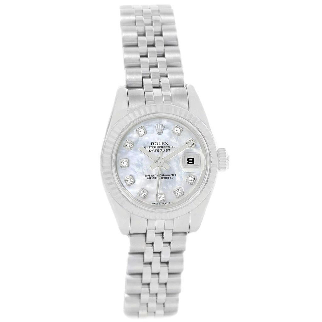 Rolex Datejust Steel White Gold Mother of Pearl Diamond Dial Ladies Watch 179174 For Sale 5