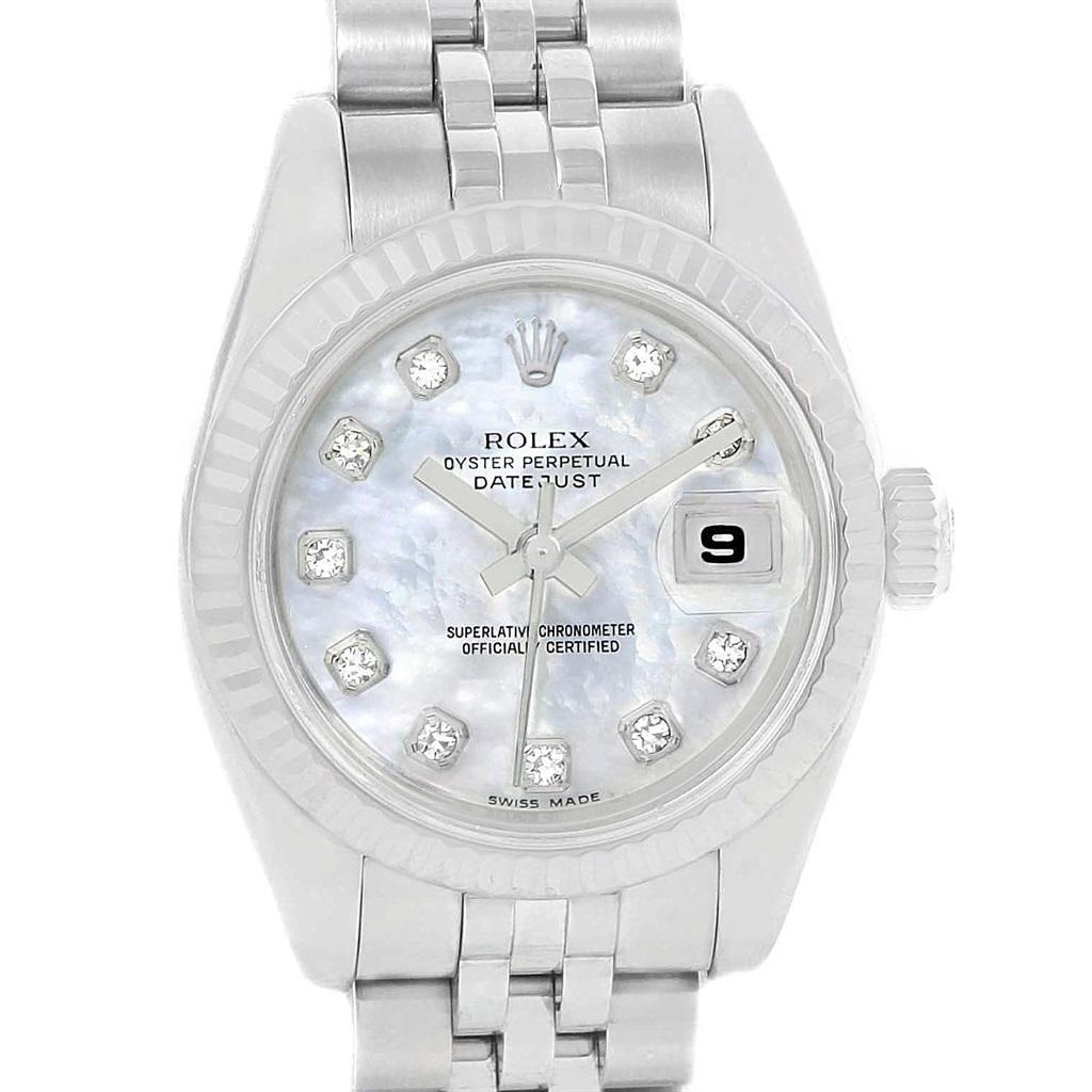 Rolex Datejust Steel White Gold Mother of Pearl Diamond Dial Ladies Watch 179174 For Sale