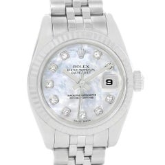 Rolex Datejust Steel White Gold Mother of Pearl Diamond Dial Ladies Watch 179174