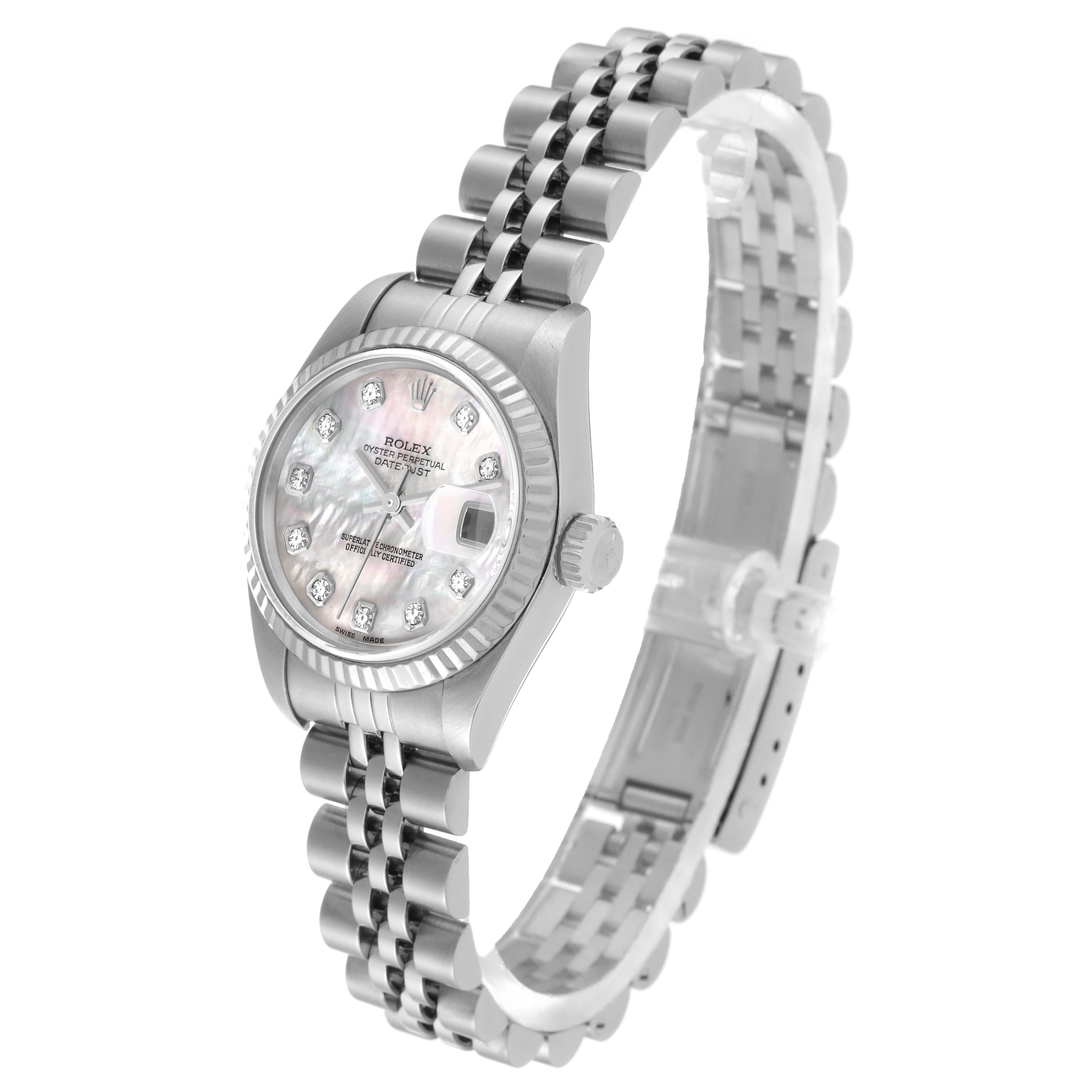 Rolex Montre Datejust en acier et or blanc avec cadran en nacre et diamants, pour femmes 79174 8