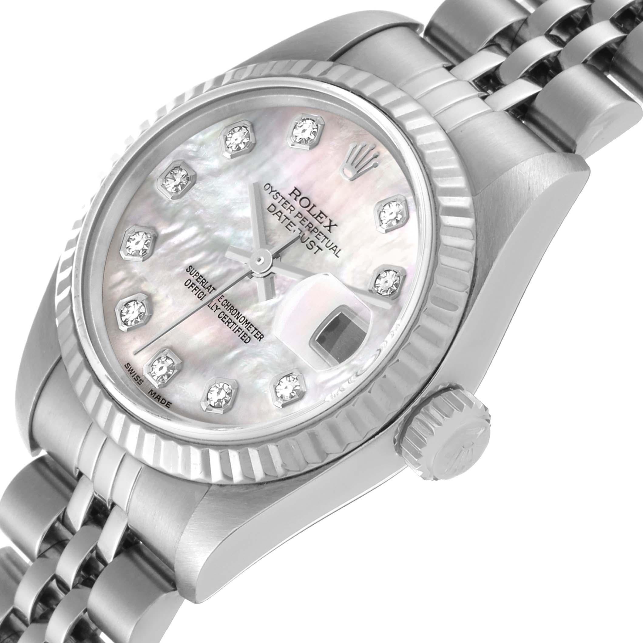 Rolex Datejust Steel White Gold Mother of Pearl Diamond Dial Ladies Watch 79174 1