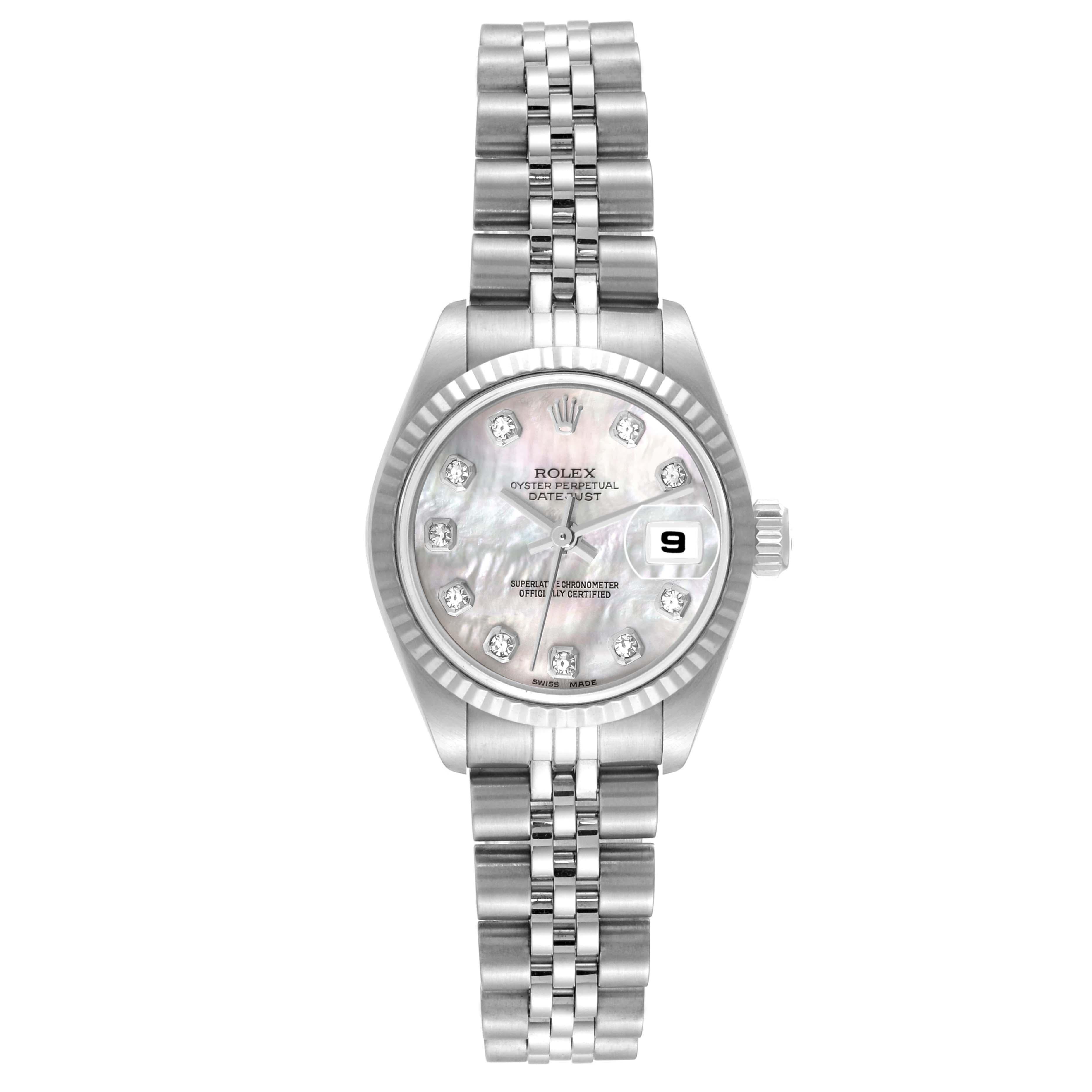 Rolex Datejust Steel White Gold Mother of Pearl Diamond Dial Ladies Watch 79174 3