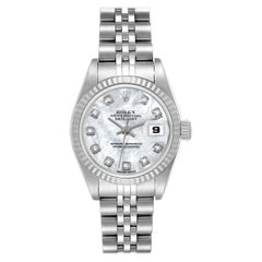 Rolex Datejust Steel White Gold Mother of Pearl Diamond Dial Ladies Watch 79174