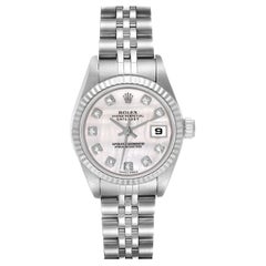 Rolex Datejust Steel White Gold Mother Of Pearl Diamond Dial Ladies Watch