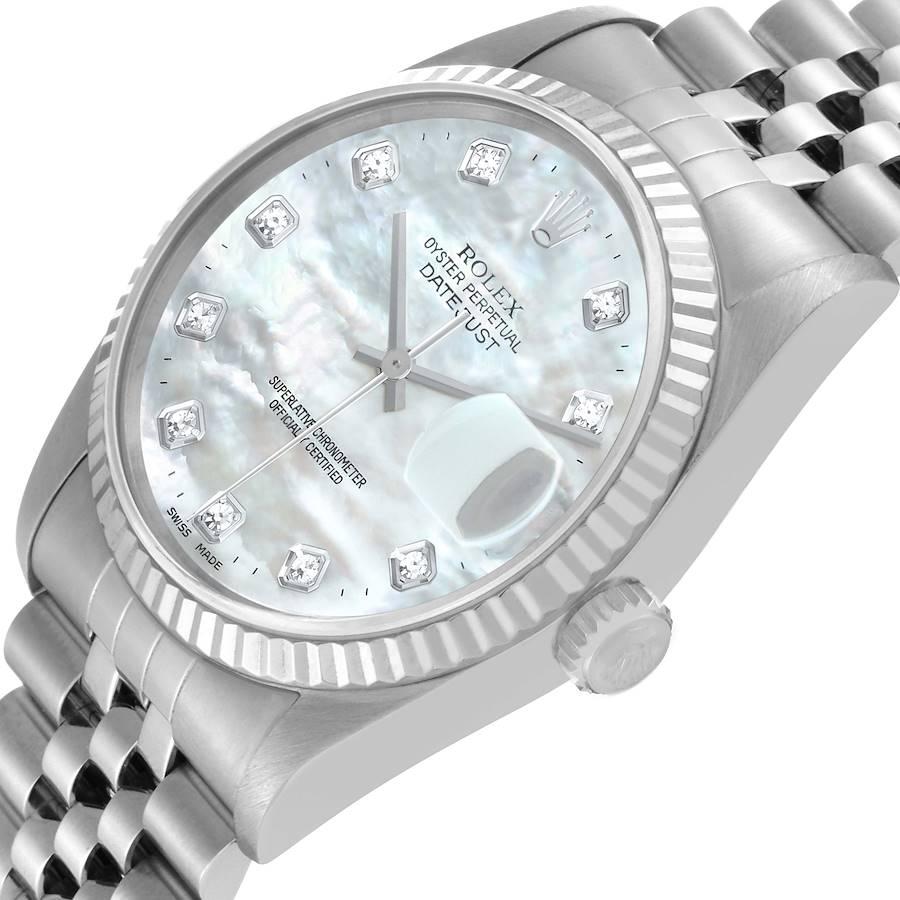 Rolex Datejust Steel White Gold Mother of Pearl Diamond Dial Mens Watch 16234 In Excellent Condition In Atlanta, GA