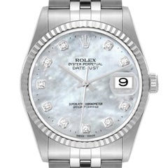Rolex Datejust Acciaio Oro Bianco Madreperla Quadrante Diamante Orologio Uomo 16234