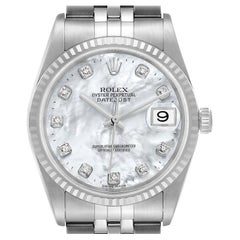 Rolex Datejust Steel White Gold Mother of Pearl Diamond Dial Mens Watch 16234