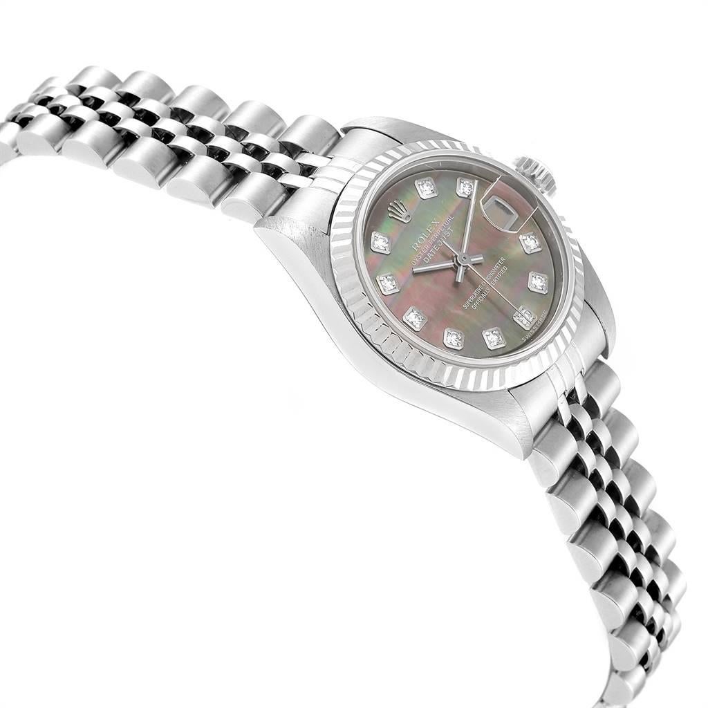 Rolex Datejust Steel White Gold Mother of Pearl Diamond Ladies Watch 79174 In Excellent Condition For Sale In Atlanta, GA