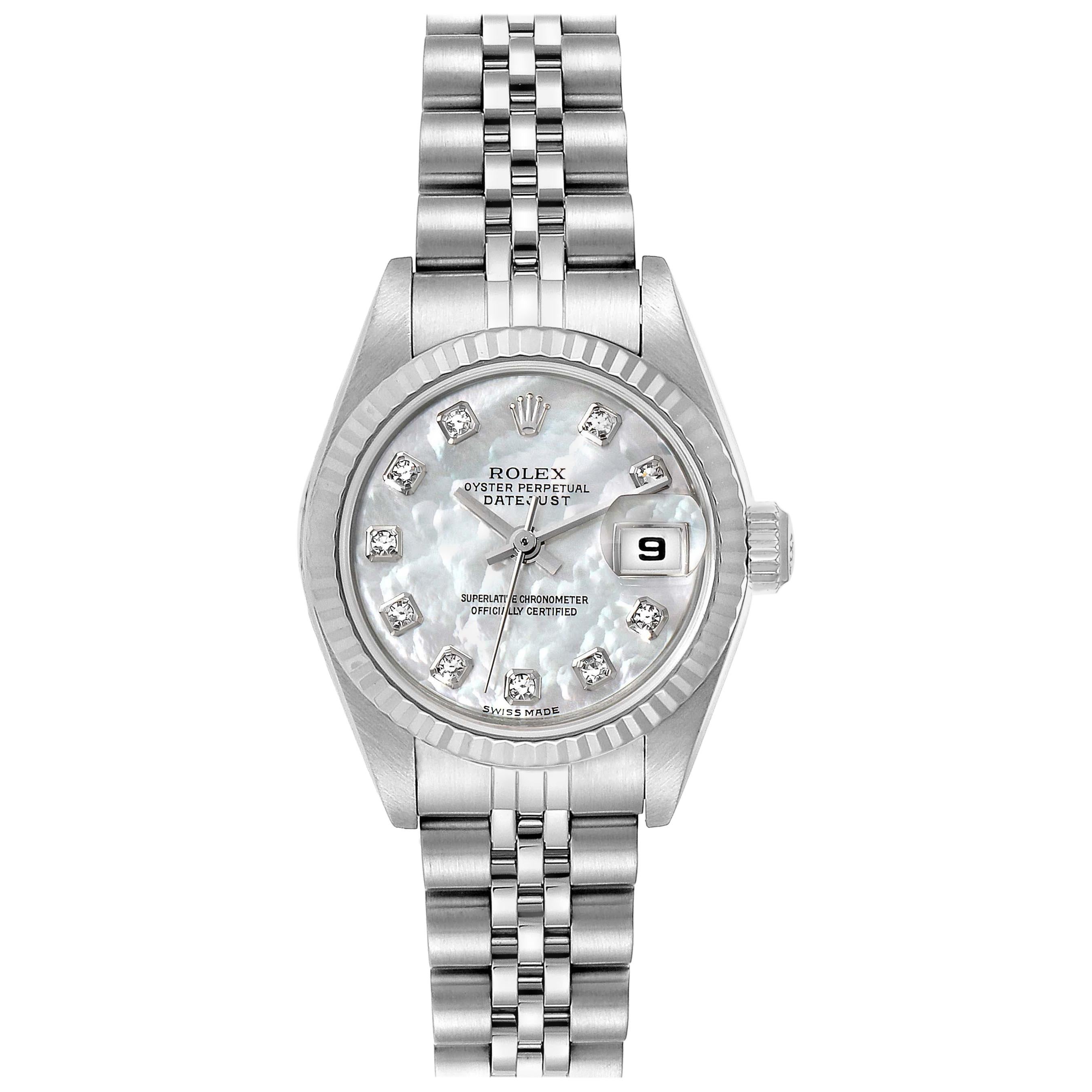 Rolex Datejust Steel White Gold Mother of Pearl Diamond Ladies Watch 79174 For Sale