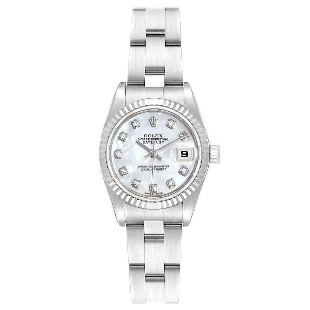 Rolex Datejust Steel White Gold Mother of Pearl Diamond Ladies Watch 79174 For Sale