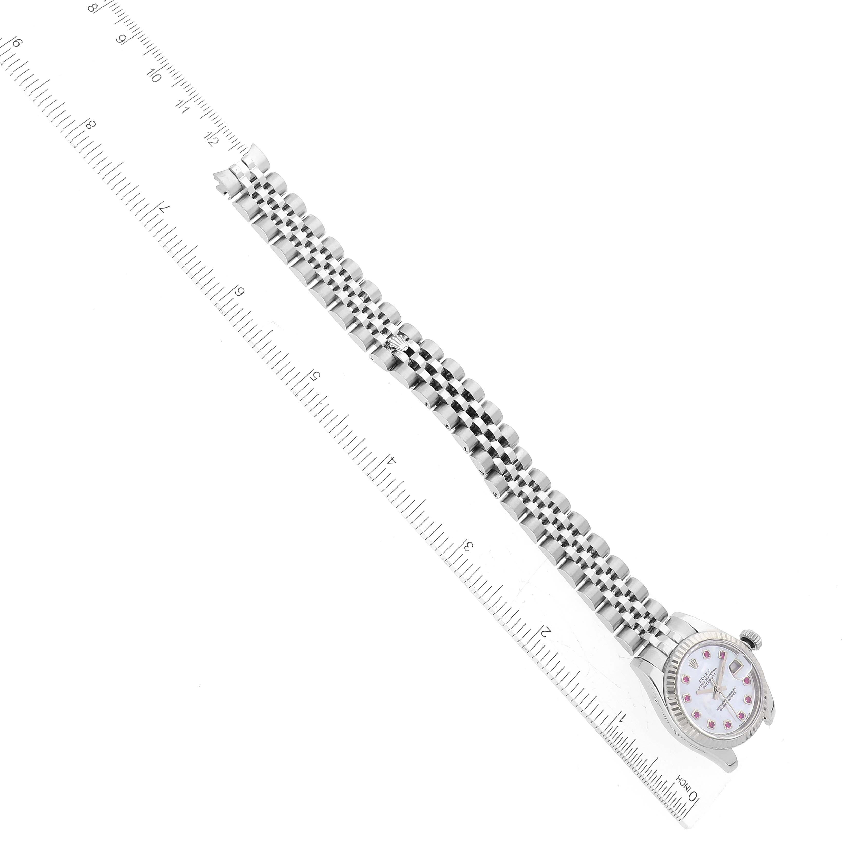 Rolex Datejust Steel White Gold Mother of Pearl Ruby Dial Ladies Watch 179174 For Sale 6