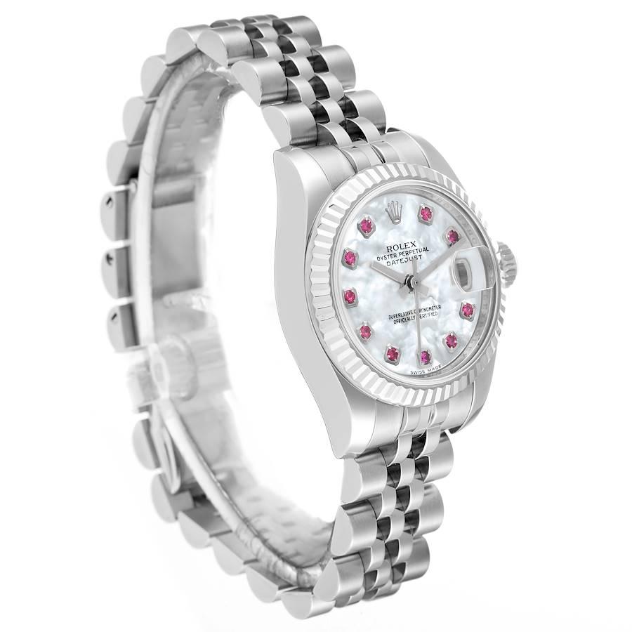 Rolex Datejust Steel White Gold Mother of Pearl Ruby Dial Ladies Watch 179174 In Excellent Condition For Sale In Atlanta, GA