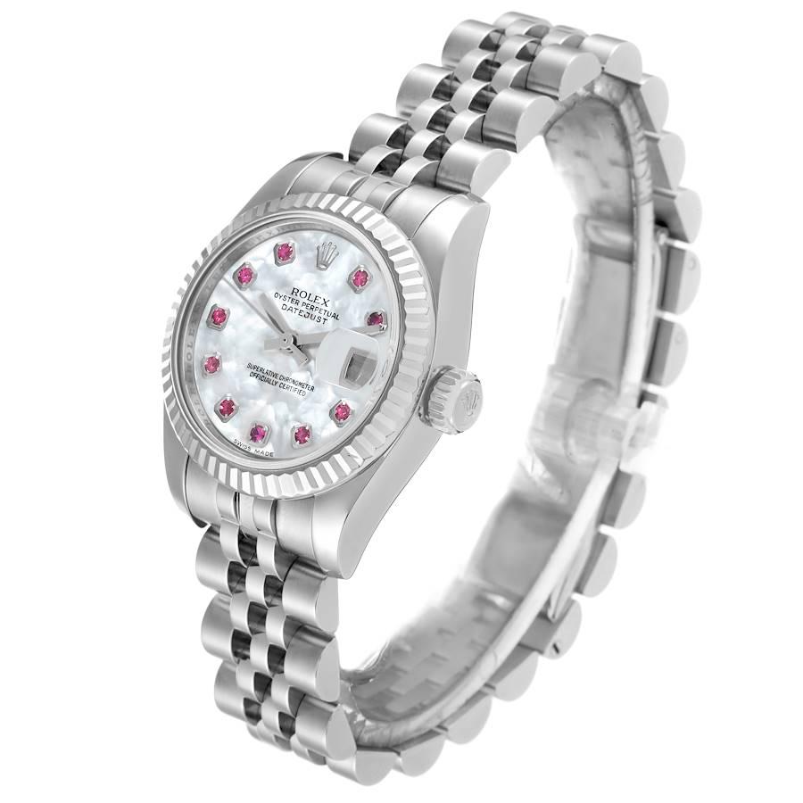 Women's Rolex Datejust Steel White Gold Mother of Pearl Ruby Dial Ladies Watch 179174 For Sale