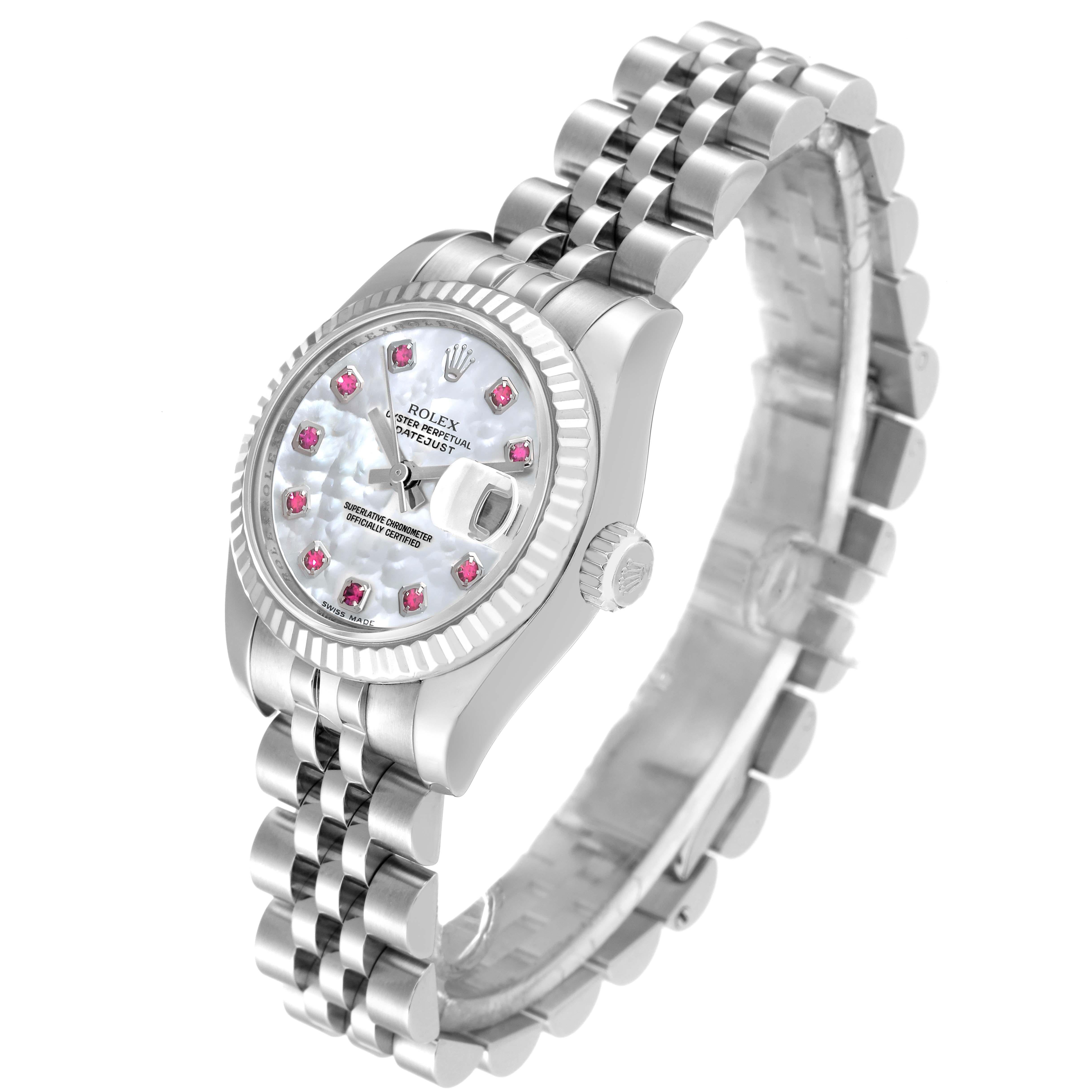 Women's Rolex Datejust Steel White Gold Mother of Pearl Ruby Dial Ladies Watch 179174 For Sale