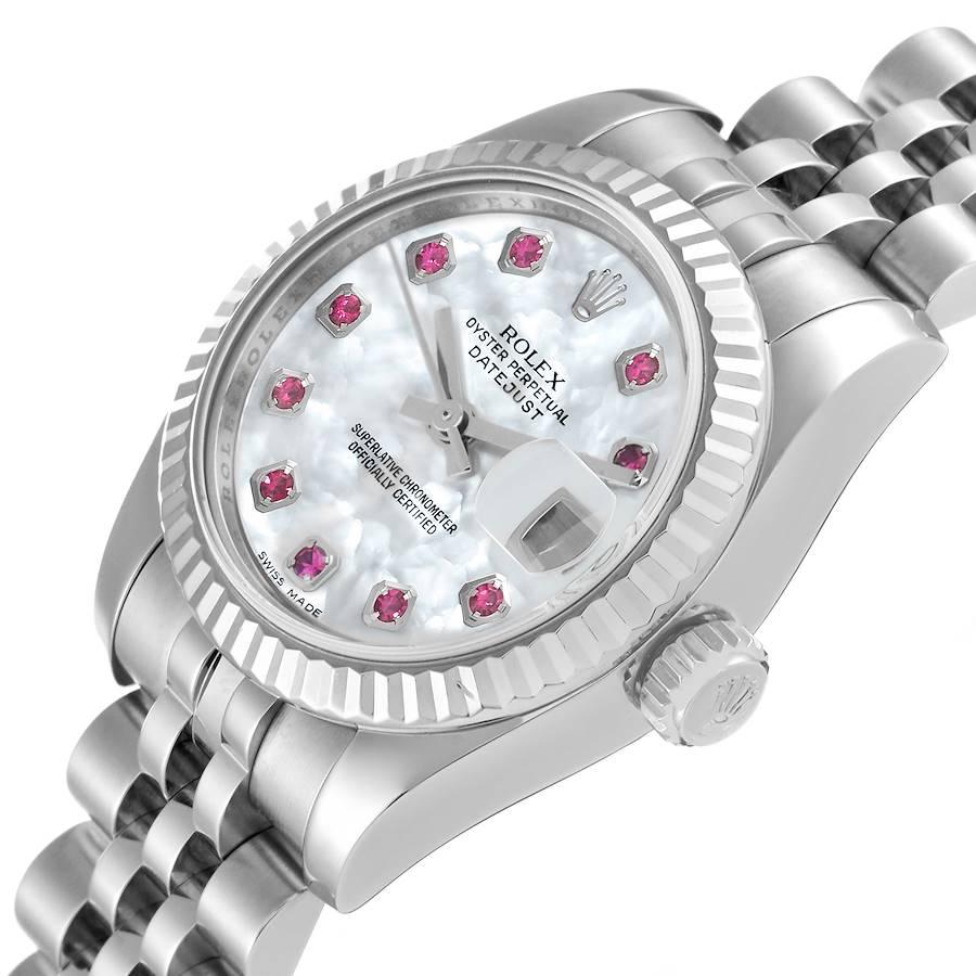 Rolex Datejust Steel White Gold Mother of Pearl Ruby Dial Ladies Watch 179174 For Sale 1