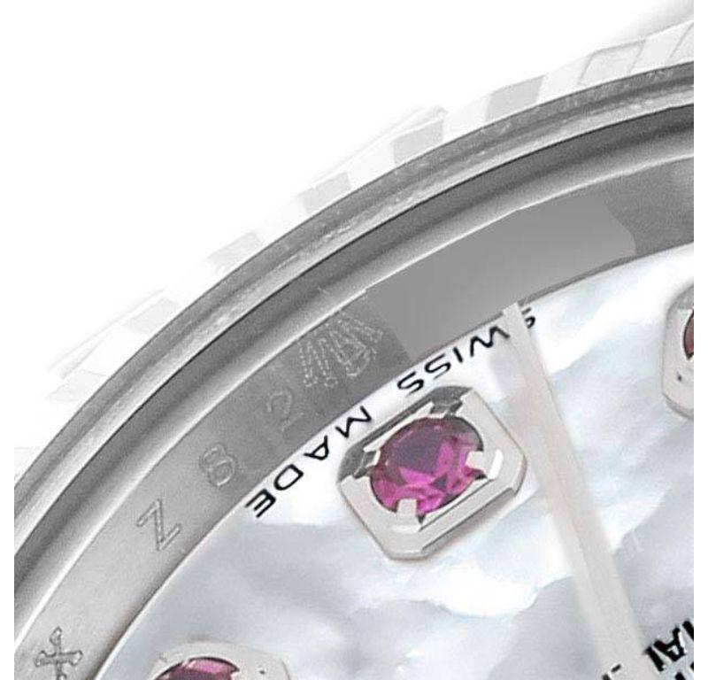 Rolex Datejust Steel White Gold Mother of Pearl Ruby Dial Ladies Watch 179174 For Sale 2
