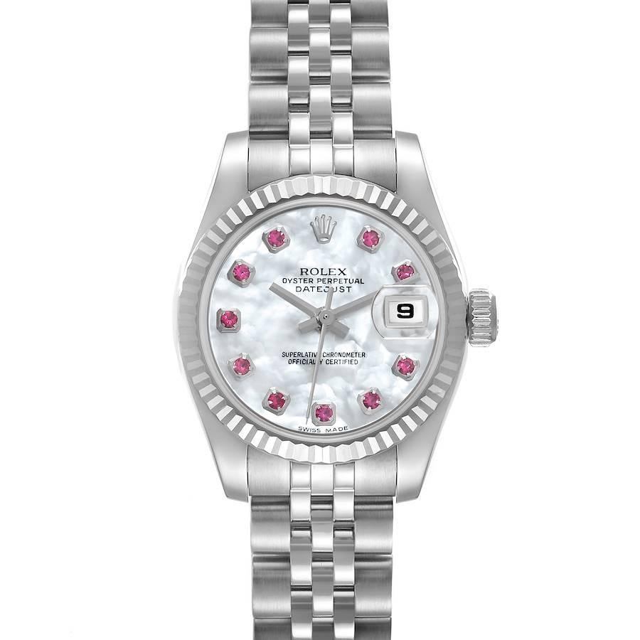Rolex Datejust Steel White Gold Mother of Pearl Ruby Dial Ladies Watch 179174 For Sale