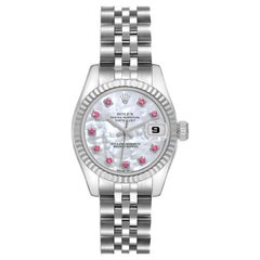 Rolex Datejust Steel White Gold Mother of Pearl Ruby Dial Ladies Watch 179174