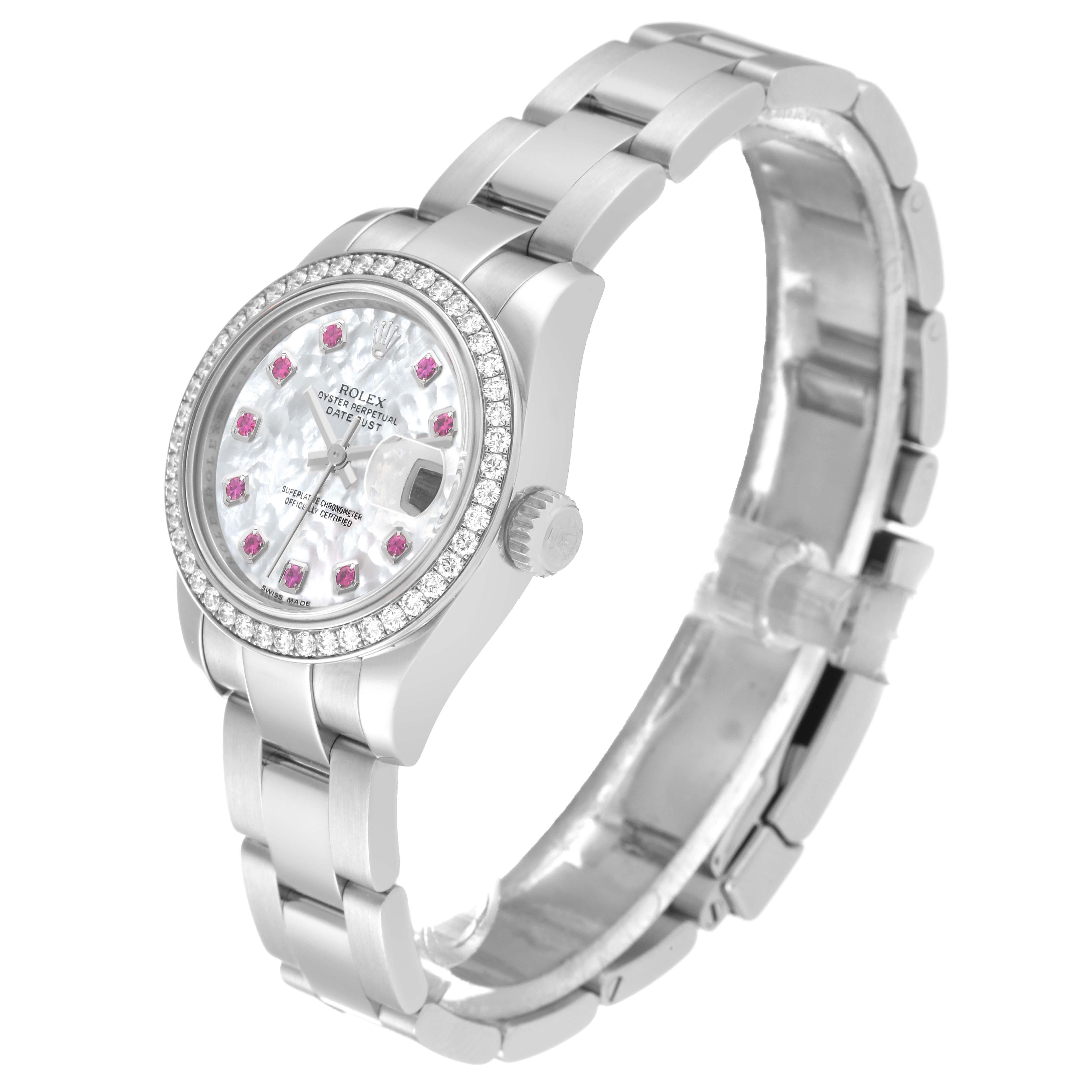 Rolex Datejust Steel White Gold Mother Of Pearl Ruby Diamond Ladies Watch 179384 For Sale 7