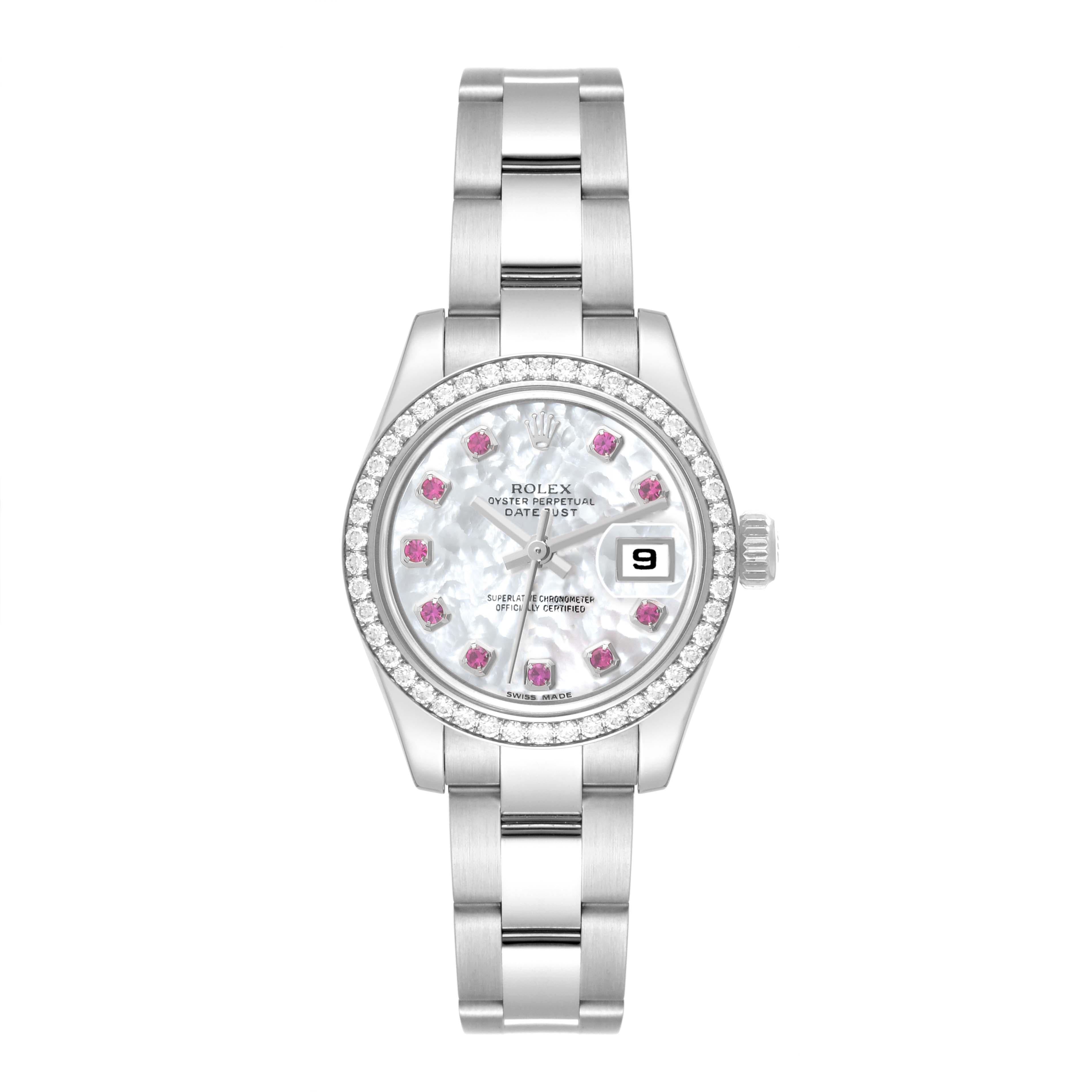 Rolex Datejust Steel White Gold Mother Of Pearl Ruby Diamond Ladies Watch 179384 For Sale 5