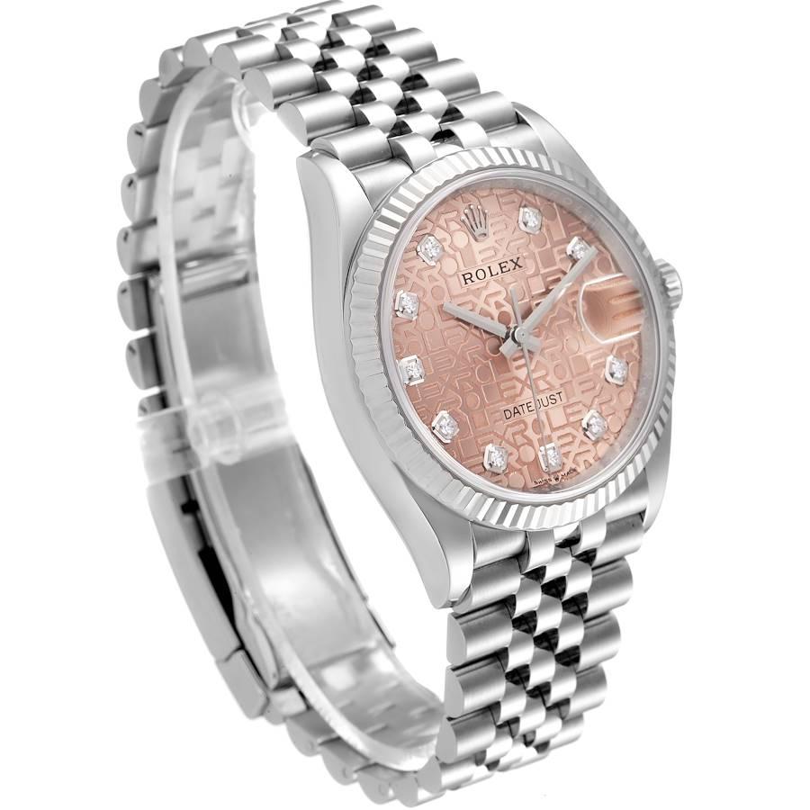Rolex Datejust Steel White Gold Pink Dial Diamond Watch 126234 Unworn In Excellent Condition For Sale In Atlanta, GA