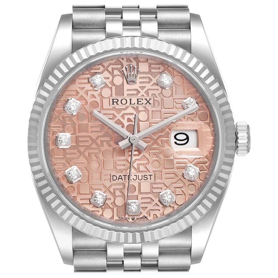 Rolex Datejust Steel White Gold Pink Dial Diamond Watch 126234 Unworn For Sale