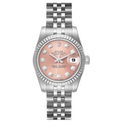 Rolex Datejust Steel White Gold Pink Diamond Dial Ladies Watch 179174 Box Card