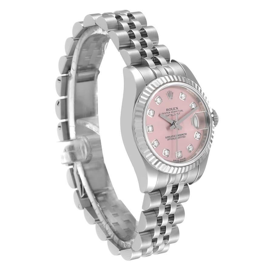 Rolex Datejust Steel White Gold Pink Diamond Dial Ladies Watch 179174 In Excellent Condition In Atlanta, GA
