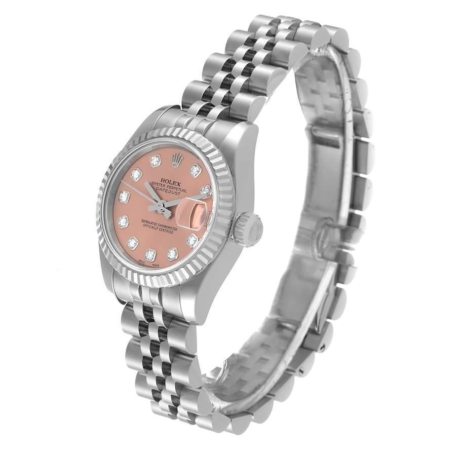 Rolex Datejust Steel White Gold Pink Diamond Dial Ladies Watch 179174 In Excellent Condition In Atlanta, GA