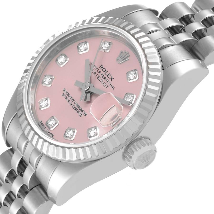 Rolex Datejust Steel White Gold Pink Diamond Dial Ladies Watch 179174 1