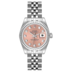 Rolex Datejust Steel White Gold Pink Diamond Dial Ladies Watch 179174