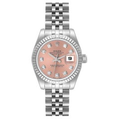 Rolex Datejust Steel White Gold Pink Diamond Dial Ladies Watch 179174