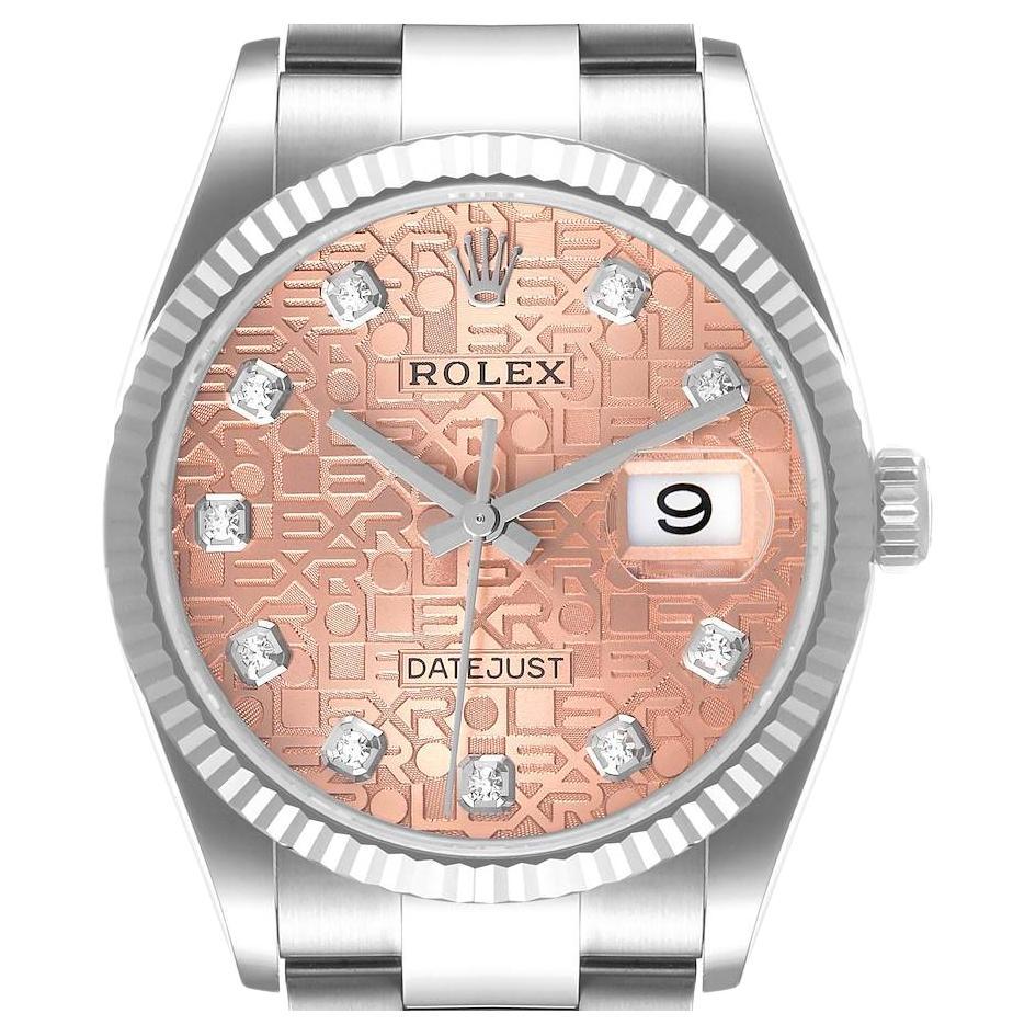 Rolex Datejust Steel White Gold Pink Diamond Dial Mens Watch 126234 Box Card