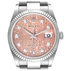 Rolex Datejust Steel White Gold Pink Diamond Dial Mens Watch 126234 Unworn