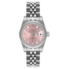 Rolex Datejust Steel White Gold Pink Diamond Dial Watch 179174