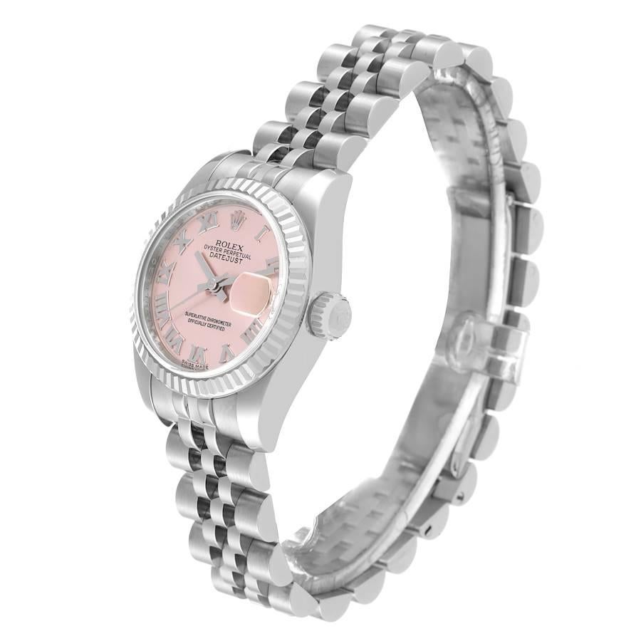 Rolex Datejust Steel White Gold Pink Roman Dial Ladies Watch 179174 Box Card In Excellent Condition In Atlanta, GA