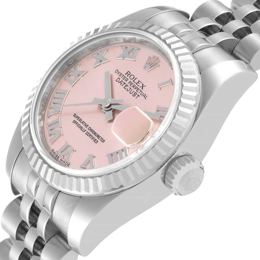 Women's Rolex Datejust Steel White Gold Pink Roman Dial Ladies Watch 179174 Box Card