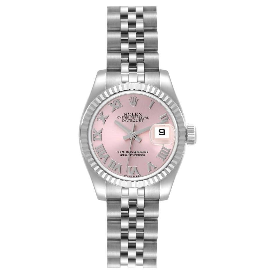 Rolex Datejust Steel White Gold Pink Roman Dial Ladies Watch 179174 Box Card