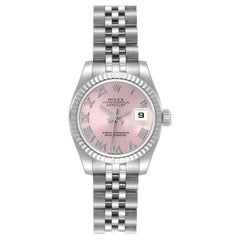 Rolex Datejust Steel White Gold Pink Roman Dial Ladies Watch 179174 Box Card