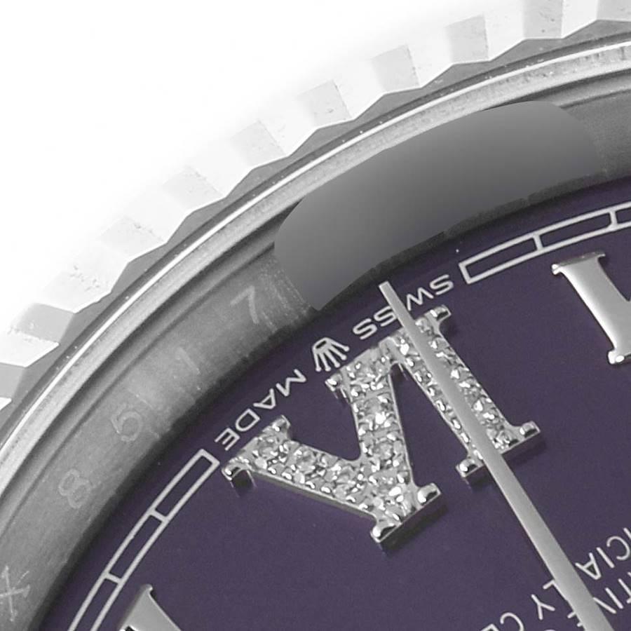 Rolex Datejust Steel White Gold Purple Dial Diamond Watch 126234 Box Card In Excellent Condition For Sale In Atlanta, GA