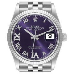 Rolex Datejust Edelstahl Weißgold Lila Zifferblatt Diamant Uhr 126234 Box Card